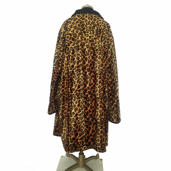 Plus Size Black Reversible Leopard Print faux Fur Coat 1X - Picture 9 of 11